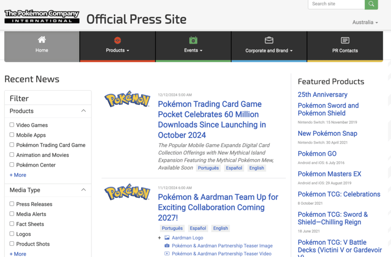 Pokemon Press Site